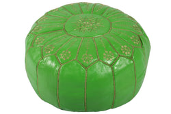Leather pouf of grass green with golden stitching 39