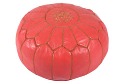 Cherry pink leather pouf with golden stitching 49