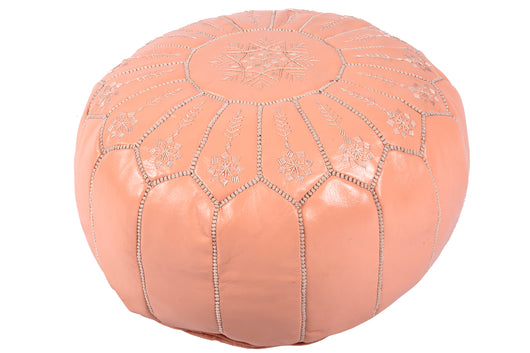 Leather pouf in salmon with embroidery50