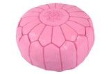 Pink leather pouf with plum stitching 52
