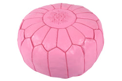 Pink leather pouf with plum stitching 52