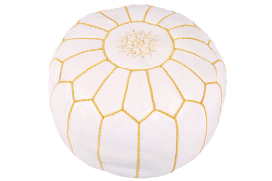 White leather pouf with golden stitching 55