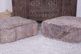 Two moroccan berber brown handmade rug pouf