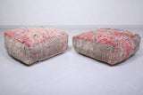 Two vintage berber handmade moroccan rug pouf