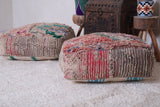 Two vintage berber handmade moroccan rug pouf