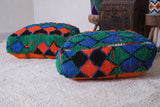 Two berber handmade old azilal rug pouf
