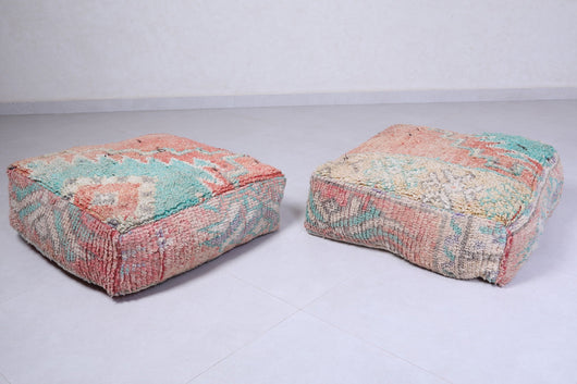 Two moroccan handmade berber azilal rug pouf