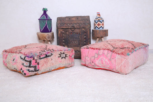Two handmade berber moroccan poufs