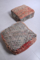 Two moroccan wool handmade azilal rug pouf