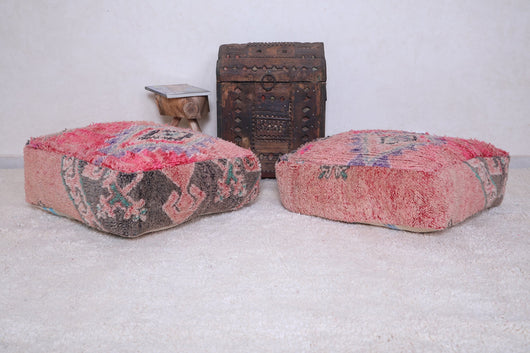 Two handmade moroccan azilal berber pouf