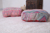 Two moroccan kilim berber pink handmade pouf