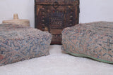 Two berber handmade moroccan grey rug pouf