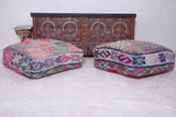 Two moroccan berber azilal rug poufs