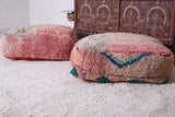 Two handmade berber old rug poufs
