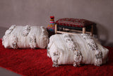Set of 2 white moroccan woven poufs