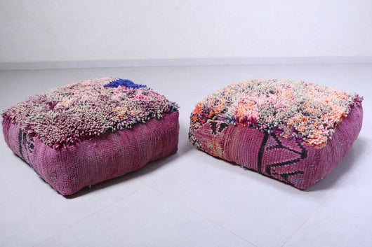 Two moroccan berber handmade rug azilal pouf