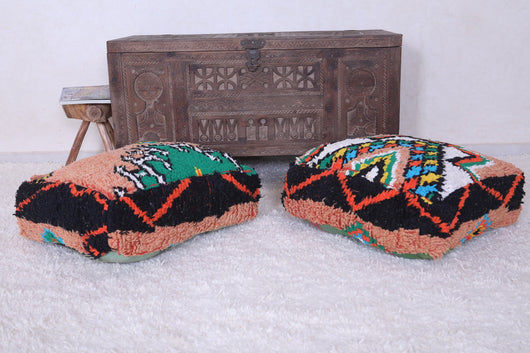 Two moroccan colorful rug handmade pouf