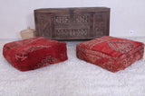 Two berber handmade red rug poufs