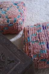 Moroccan handmade azilal two ottoman rug poufs