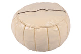 White leather pouf with golden stitching 54