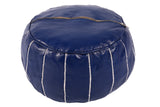 Leather Pouf in navy blue with white stitching 32