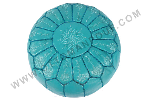 Electric blue leather pouf 17