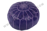 Dark blue leather pouf with pink stitching 15