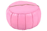 Embroidered leather pouf, pink lemonade 35