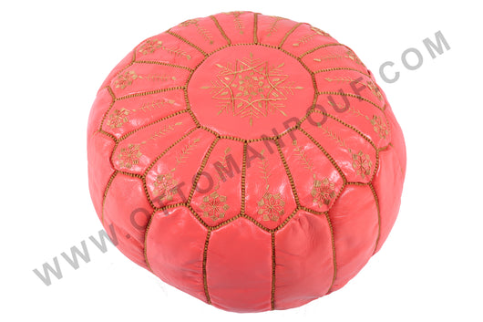 Leather pouf, Salmon with gold stitching 12