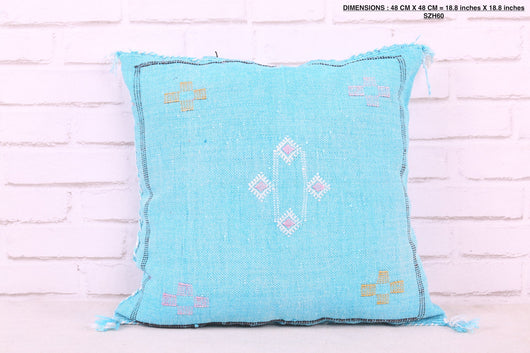 Light Blue Vintage Moroccan pillow 18.8 inches X 18.8 inches