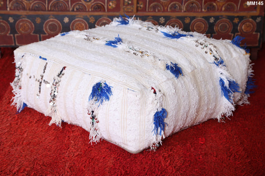 Moroccan handwoven berber kilim old pouf