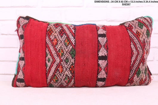 Red Moroccan pillow rug 13.3 inches X 24.4 inches
