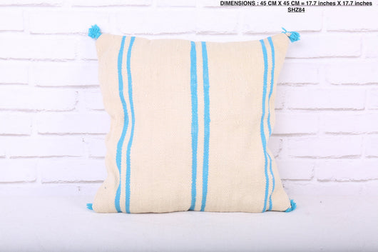White Berber Pillow with Blue Stripes 17.7 inches X 17.7 inches