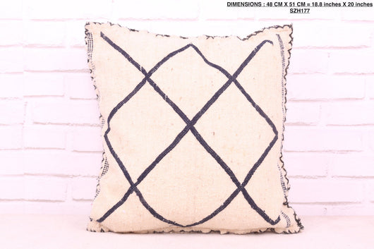 White Moroccan Pillow with Black Stripes 18.8 inches X 20 inches