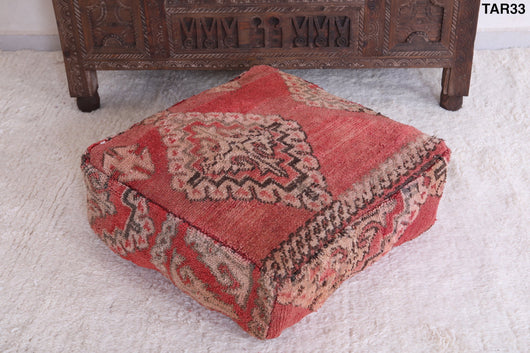 Moroccan red berber ottoman old rug pouf