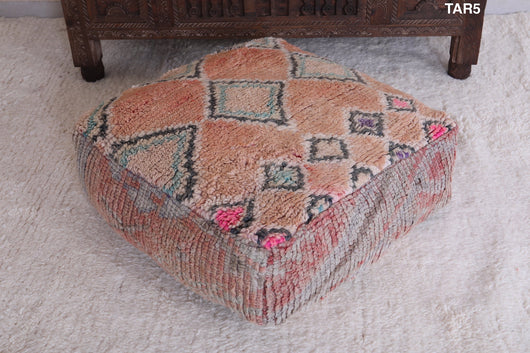 Moroccan handmade wool vintage rug pouf