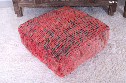 Handmade berber moroccan old red rug pouf