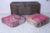 Two Moroccan azilal  berber kilim rug poufs