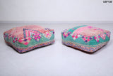 Two berber azilal moroccan rug poufs