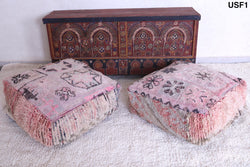 Two handmade moroccan old azilal ottoman poufs