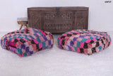 Two moroccan handmade colorful rug pouf